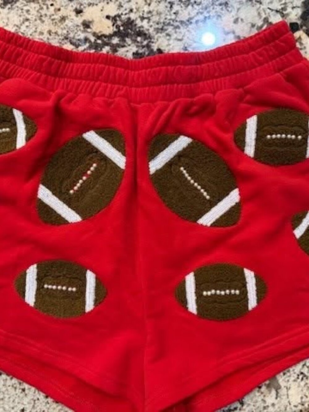 Size L Queen of Sparkles red Fuzzy Football shorts - Picture 2 of 2